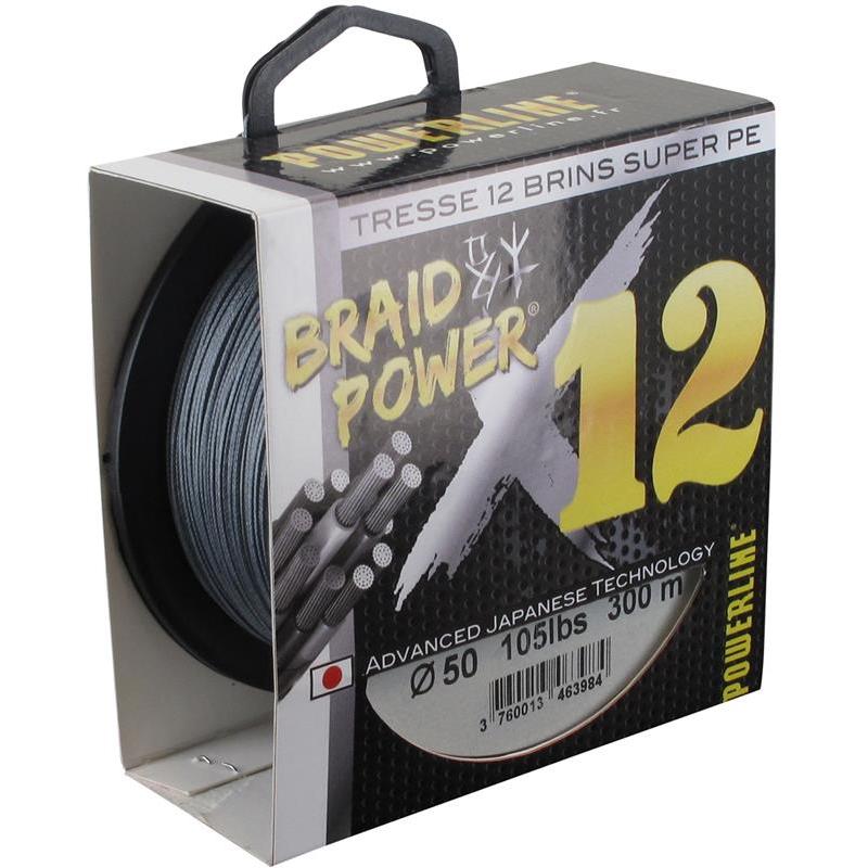 Tresse Braid Power 12 Brins Grise 50/100 300m Powerline